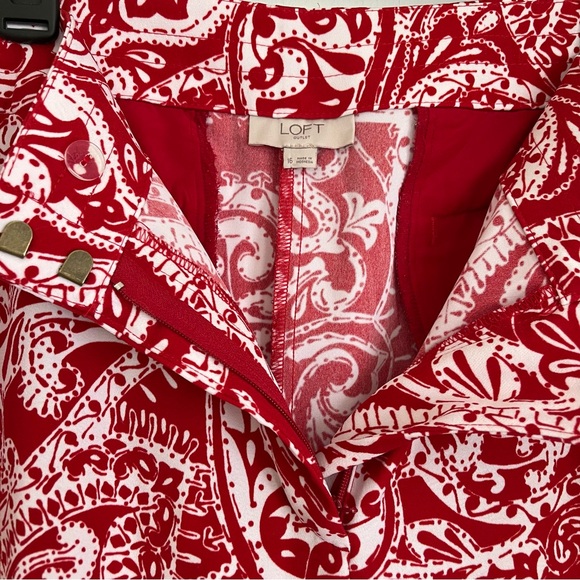 Loft Sz 16 Red White Paisley Wide Leg Pants Coastal Resortwear Beach Summer - Picture 8 of 12